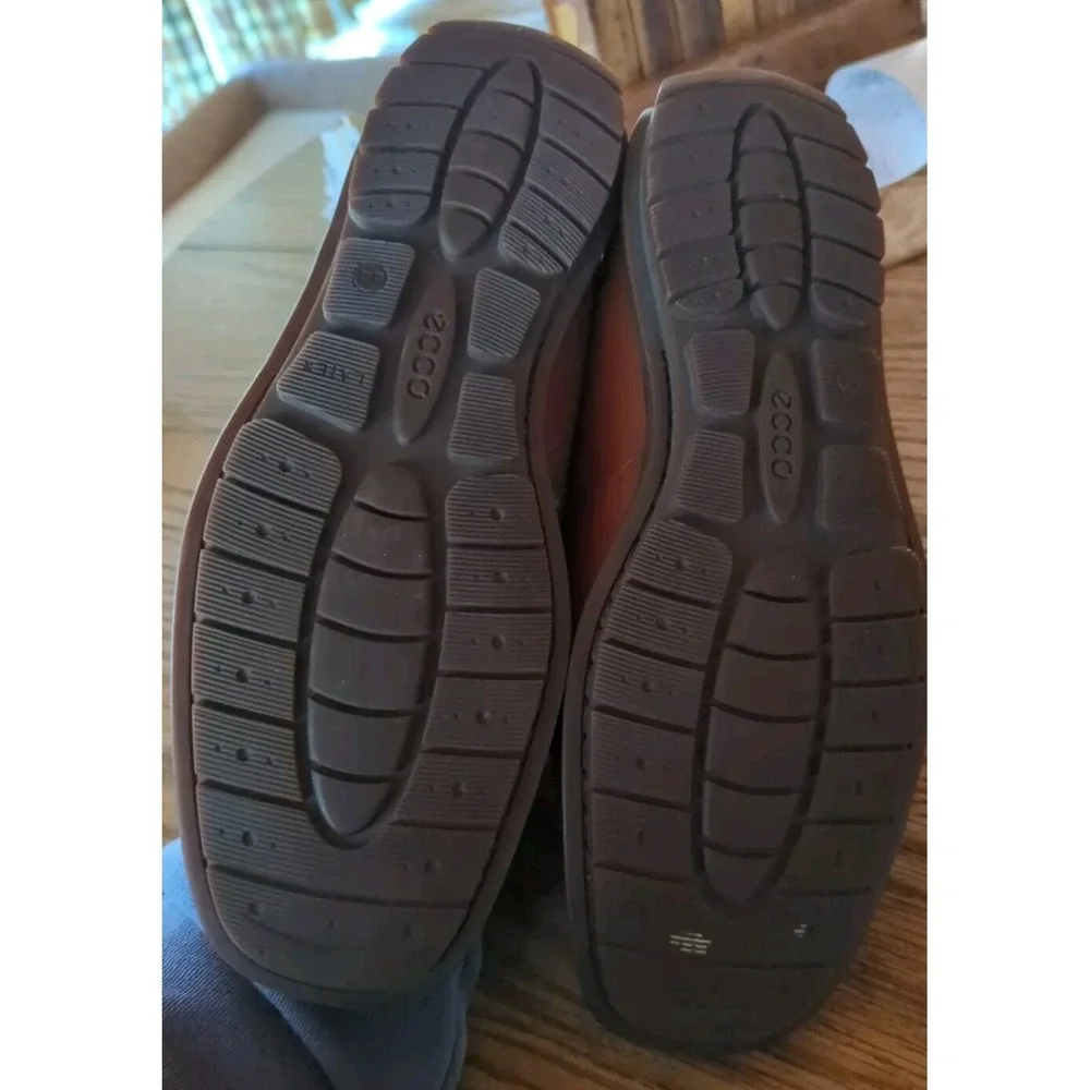 Mens Ecco Loafers Shoes Sz 10 44X W Used Brown Leather Plain‎ Toe Driving Modern